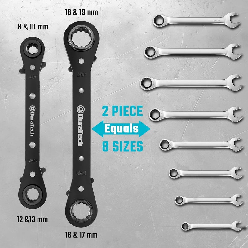 DURATECH 4-in-1 Reversible Ratcheting Wrench Set, Double Box End Wrench Set, 2-Piece, 8mm, 10mm, 12mm, 13mm, 16mm, 17mm, 18mm, 19mm, Metric - Image 2